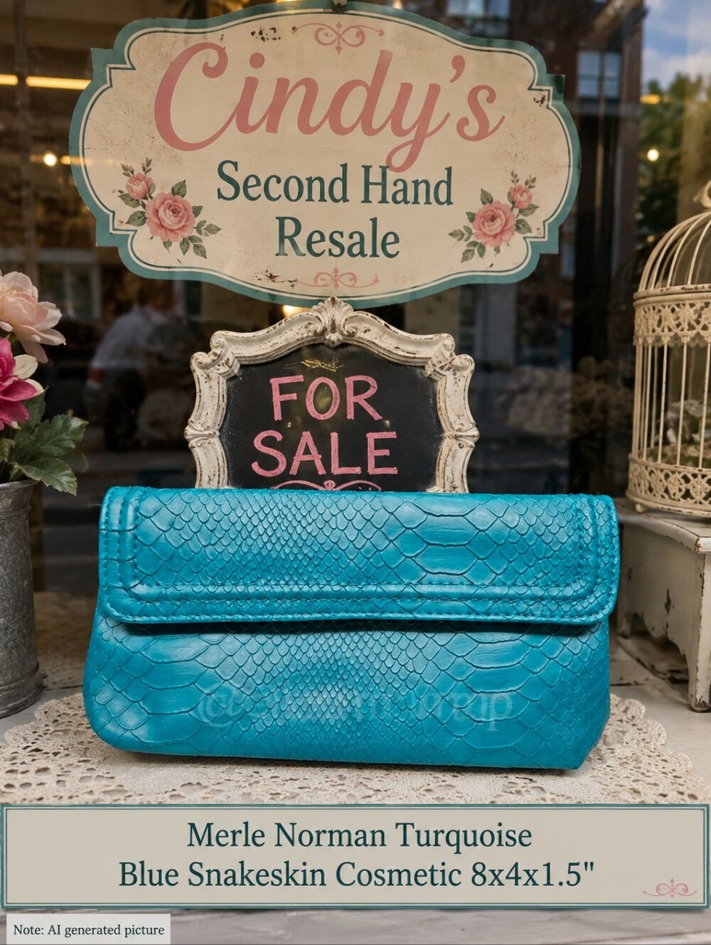 Merle Norman Turquoise Blue Snakeskin Cosmetic 8x4x1.5"